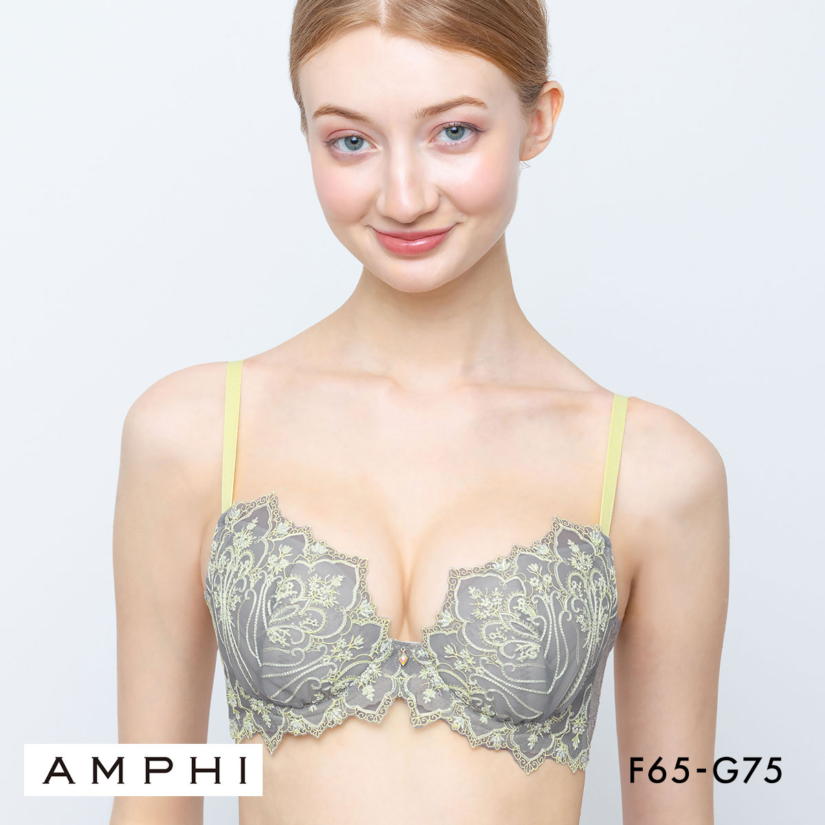 アンフィ ホールドデイブラ ブラジャー FG 長時間、バストをしっかりホールド 脇高 まる胸 大きいサイズ AMPHI Hold Day Bra BYJ301(GY-グレー-F65)