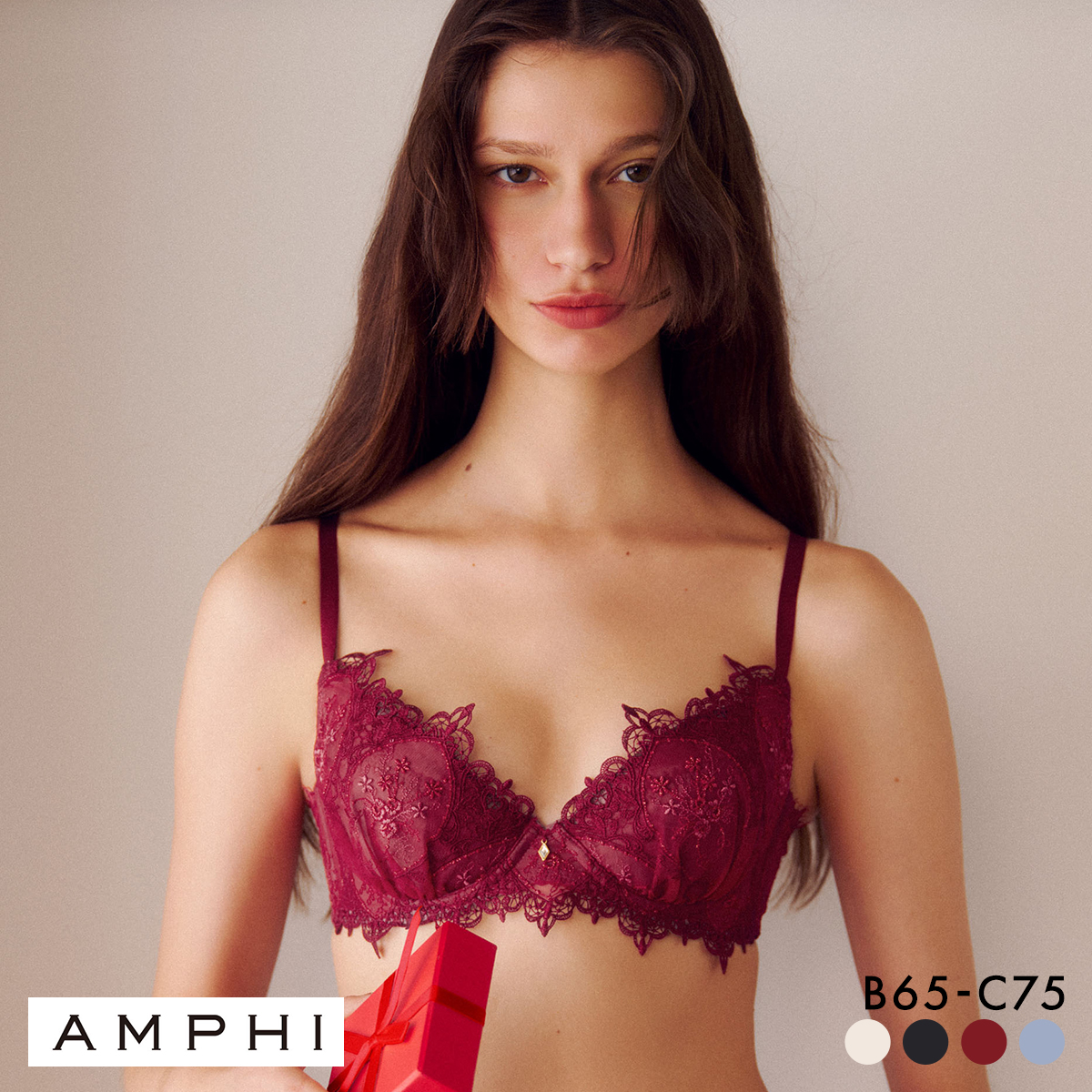 アンフィ グラマリッチ ブラジャー ボリュームUPタイプ グラマラス＆リッチな谷間メイク 3/4カップ BC AMPHI BYJ306 Glama-Rich(RE-レッド-B65)