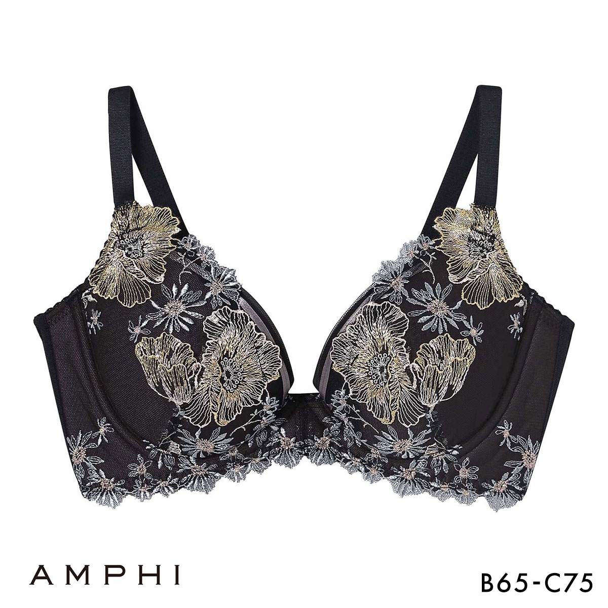 アンフィ グラマリッチ ブラジャー ダブル盛タイプ グラマラス＆リッチな谷間メイク 3/4カップ BC AMPHI BYJ309 Glama-Rich(BK-ブラック-B65)