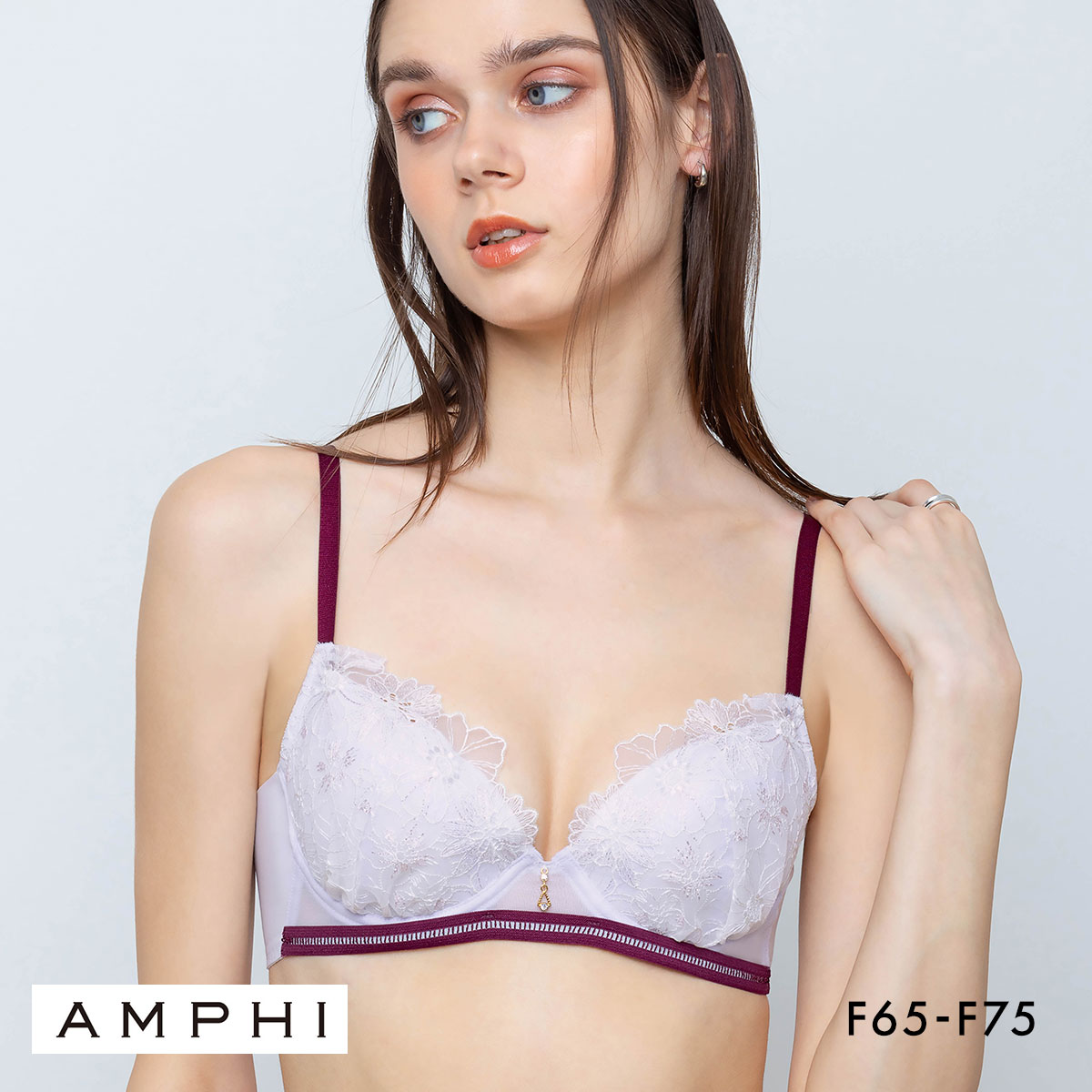 アンフィ ふわふわブラ ブラジャー やさしい、ふわふわ触感 F 大きいサイズ 自然なまるみ AMPHI BYJ394(WH-ホワイト-F65)
