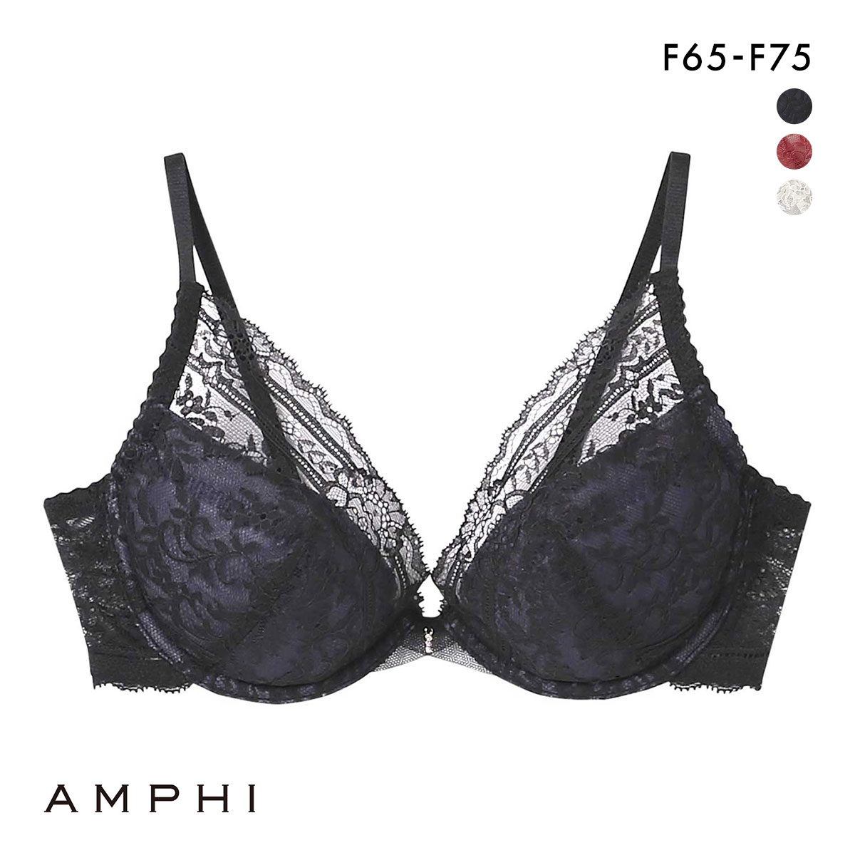 アンフィ ハネのブラ ブラジャー 3/4カップ 軽いつけごこち F AMPHI BYJ486(BK-ブラック-F65)