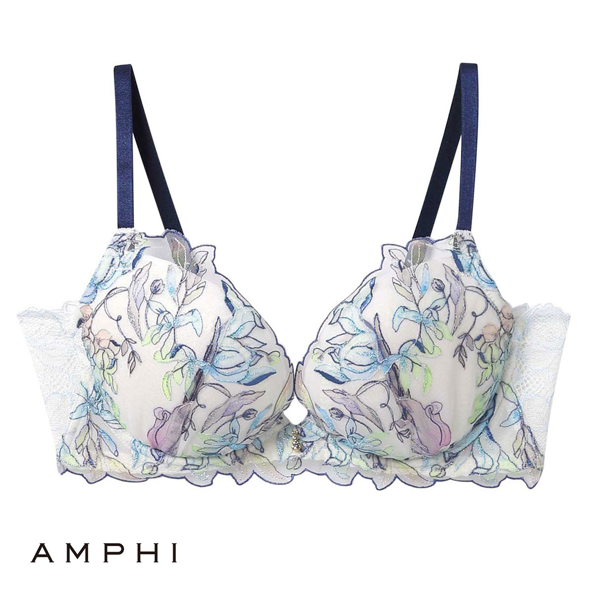 アンフィ AMPHI グラマラス＆リッチな谷間をメイクする グラマリッチブラ Glama-Rich 脇スッキリ ライトタイプ BYJ685 3/4カップ BC 単品(BU-ブルー-B65)