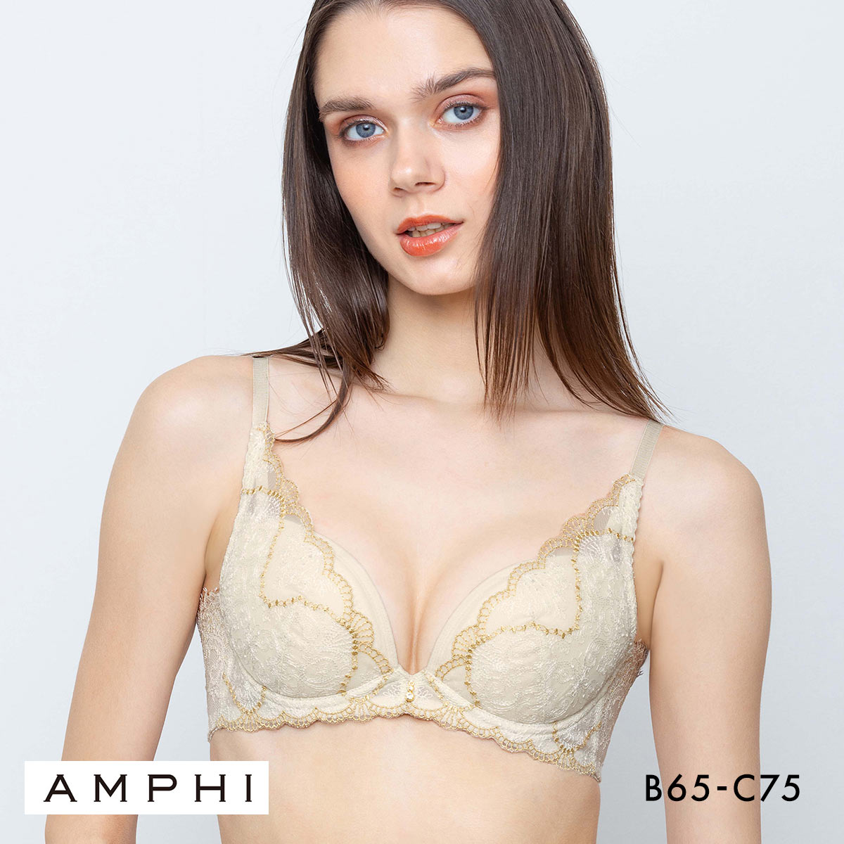 アンフィ グラマリッチ ブラジャー 脇スッキリ グラマラス＆リッチな谷間をメイク BYJ698 脇高 BC AMPHI Glama-Rich(WH-ホワイト-B65)
