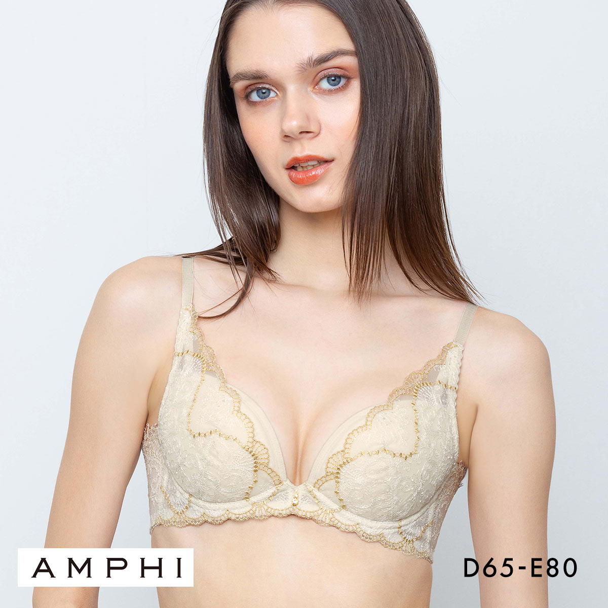 アンフィ グラマリッチ ブラジャー 脇スッキリ グラマラス＆リッチな谷間をメイク BYJ698 脇高 DE AMPHI Glama-Rich 大きいサイズ(WH-ホワイト-D65)