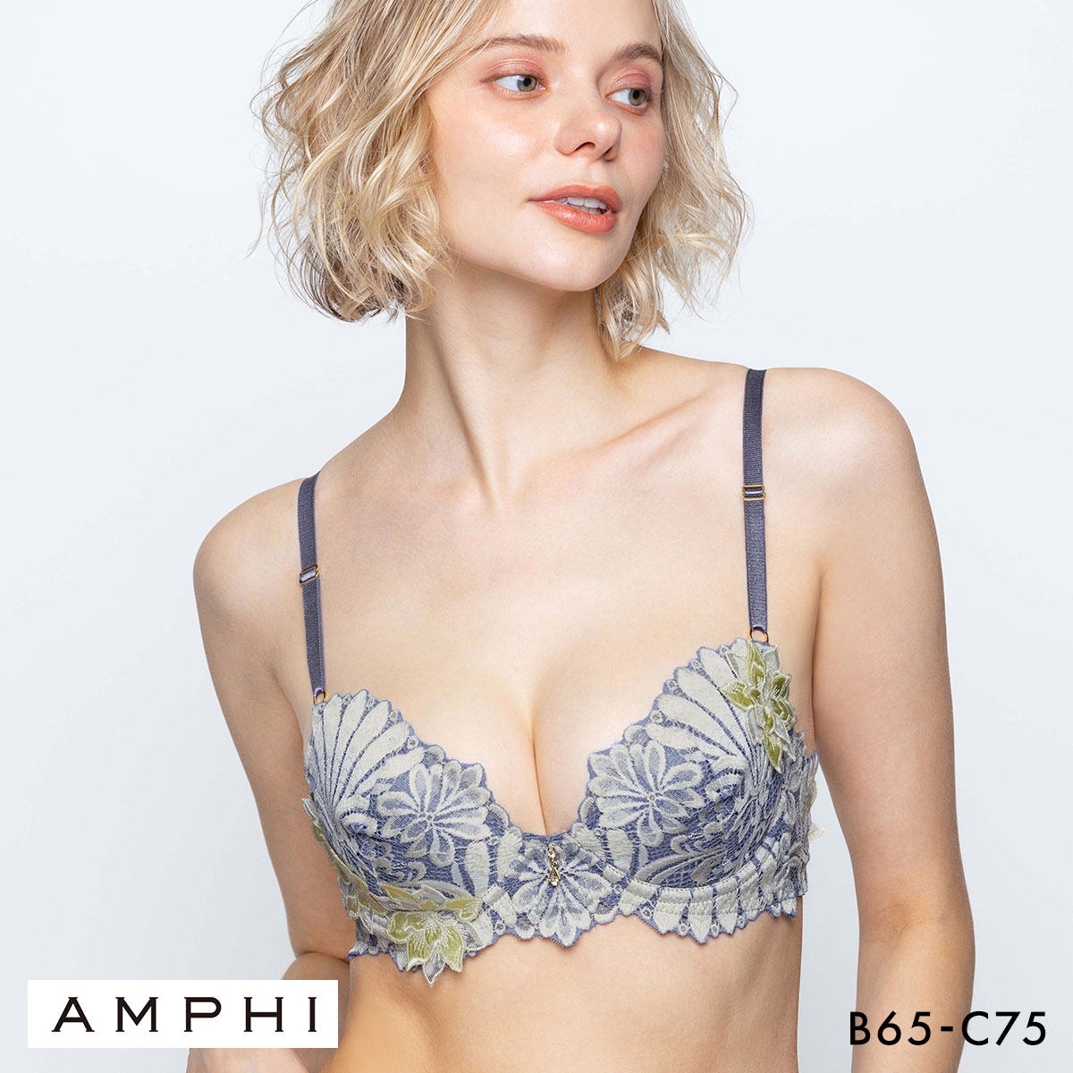 アンフィ リュクス 自然なまるみ 整える機能のブラ ブラジャー BC BYJ708 AMPHI(BU-ブルー-B65)