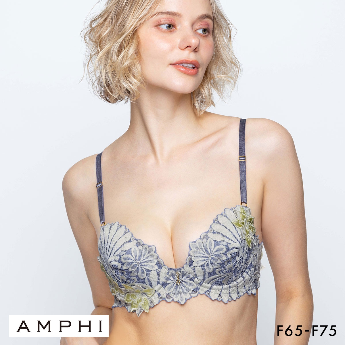 アンフィ リュクス 自然なまるみ 整える機能のブラ ブラジャー F BYJ708 AMPHI 大きいサイズ(BU-ブルー-F65)