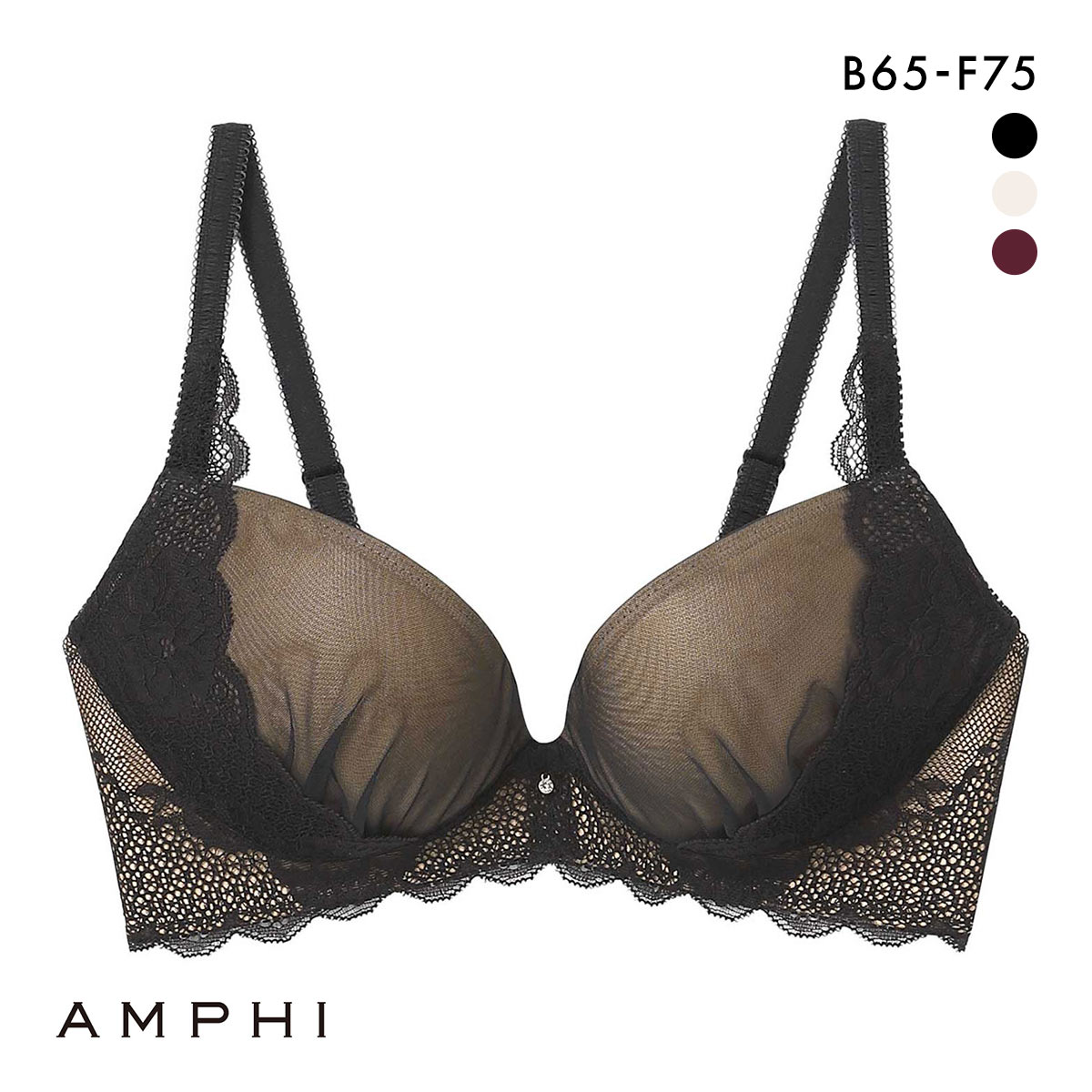 アンフィ キュンっと盛りブラ ノンワイヤー ブラジャー 3/4カップ BCDEF AMPHI BYK306(BK-ブラック-B65)
