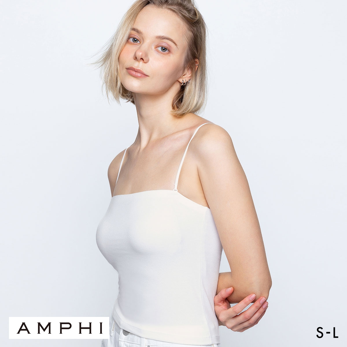 アンフィ ブラトップ ベアトップ ストラップ取り外し可能 カップ付きインナー キャミソール ノンワイヤー AMPHI(IV-アイボリー-S)