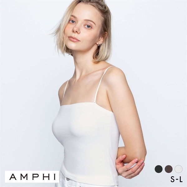 アンフィ ブラトップ ベアトップ ストラップ取り外し可能 カップ付きインナー キャミソール ノンワイヤー AMPHI