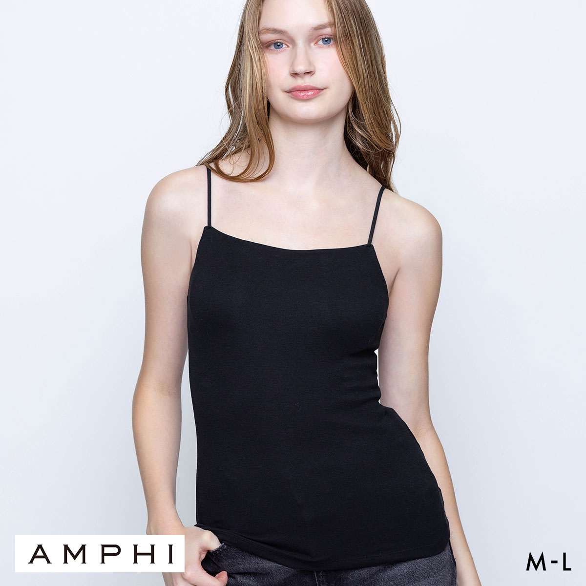 アンフィ ブラトップ カップ付きインナー キャミソール ノンワイヤー AMPHI(BK-ブラック-M)