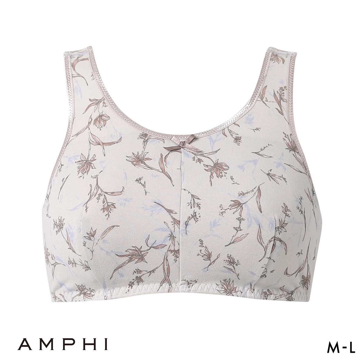アンフィ ナイトアップブラ ノンワイヤー ブラジャー ナイトブラ ML 花柄 AMPHI Night Up Bra(GG-グレージュ-M)