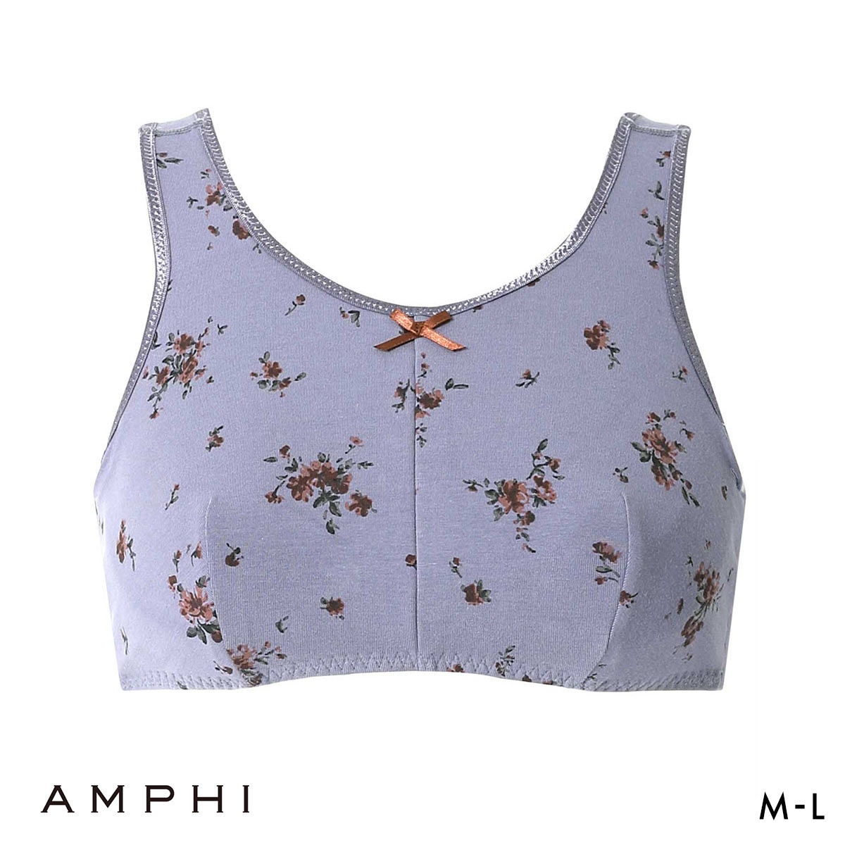 アンフィ ナイトアップブラ ノンワイヤー ブラジャー ナイトブラ ML 花柄 AMPHI Night Up Bra(BGY-ブルーグレー-M)