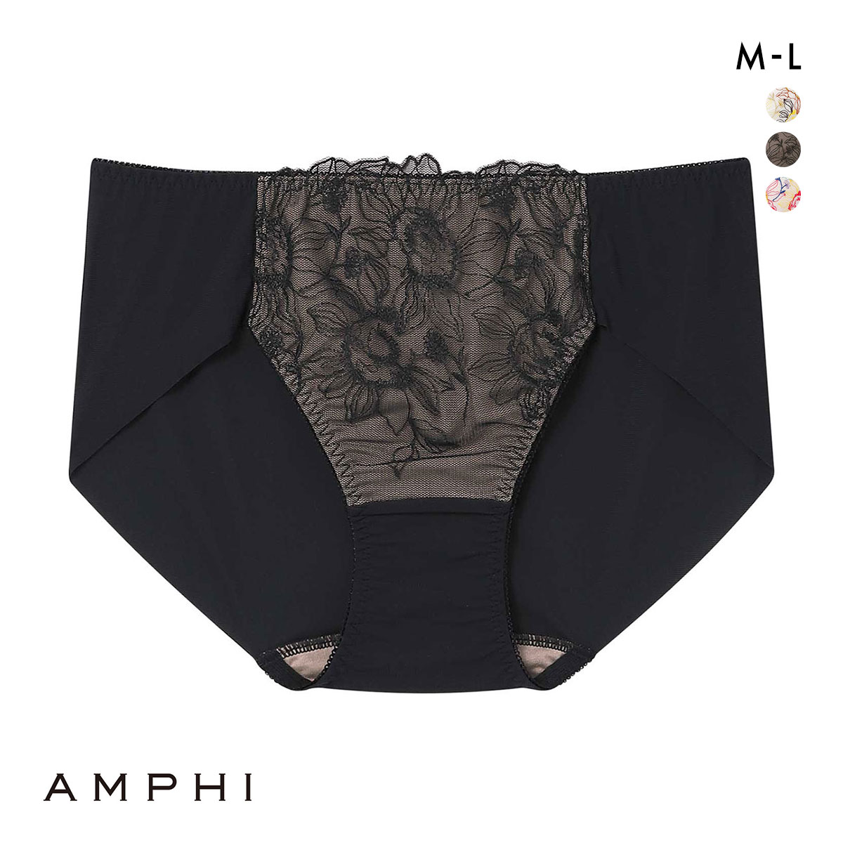 アンフィ さらっと快適、夏ブラ ペアショーツ ノーマル ML BLH304シリーズ AMPHI(BK-ブラック-M)