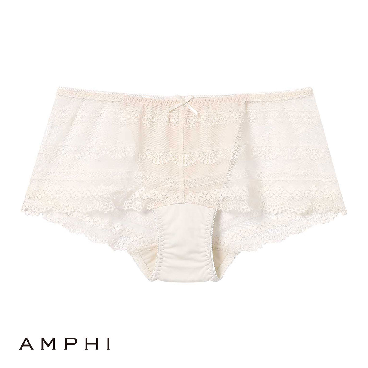 アンフィ AMPHI L字ワイヤーブラ ペアショーツ ボーイレングス バックレース 総レース BLH395シリーズ PLH395 単品(IV-アイボリー-M)