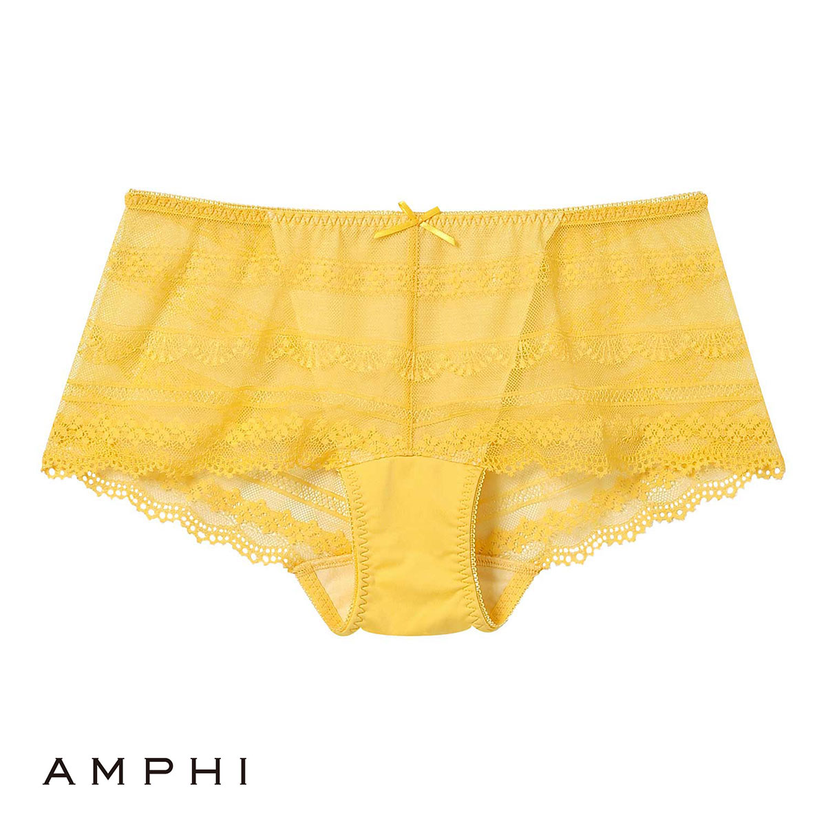 アンフィ AMPHI L字ワイヤーブラ ペアショーツ ボーイレングス バックレース 総レース BLH395シリーズ PLH395 単品(YE-イエロー-M)