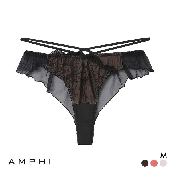 アンフィ 寄せる機能のブラ ペアショーツ Tバックショーツ ソング BLH313シリーズ PLH513 AMPHI(BK-ブラック-M)