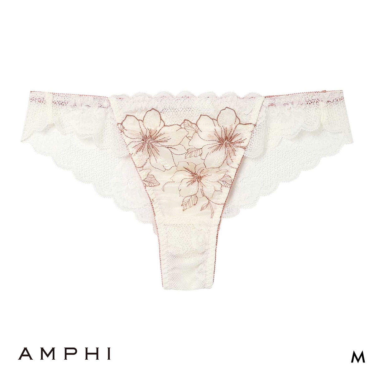 アンフィ 整える機能のブラ ペアショーツ Tバックショーツ ソング バックレース BLH324シリーズ PLH524 M 下着 AMPHI(IV-アイボリー-M)