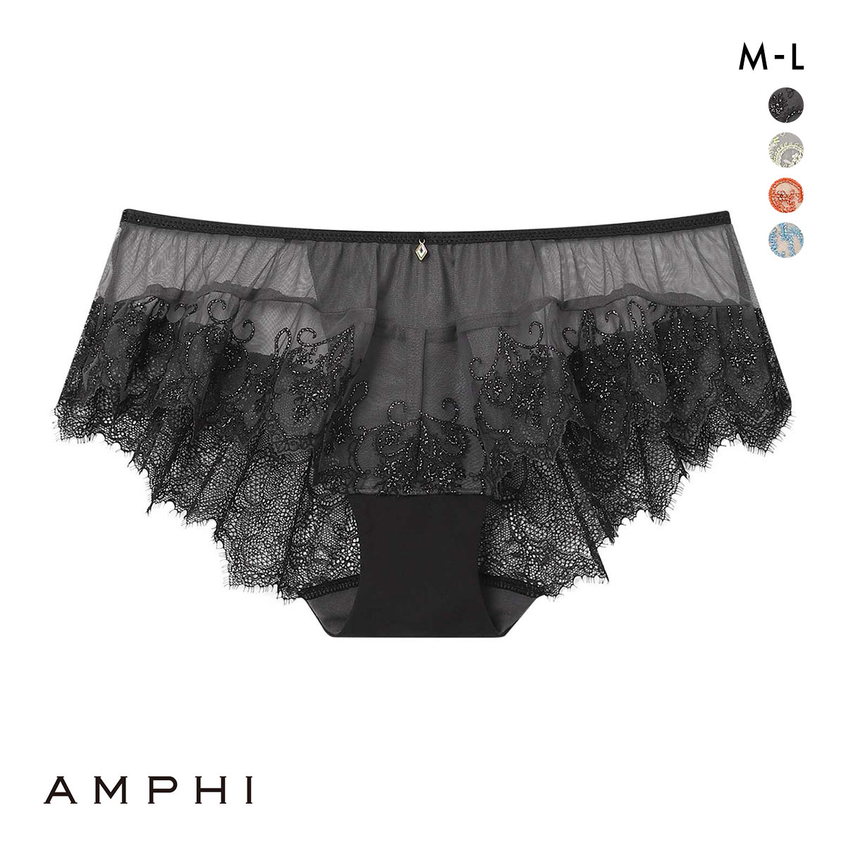 アンフィ ホールドデイブラ ペアショーツ バックレース ML BYJ301シリーズ AMPHI Hold Day Bra(BK-ブラック-M)