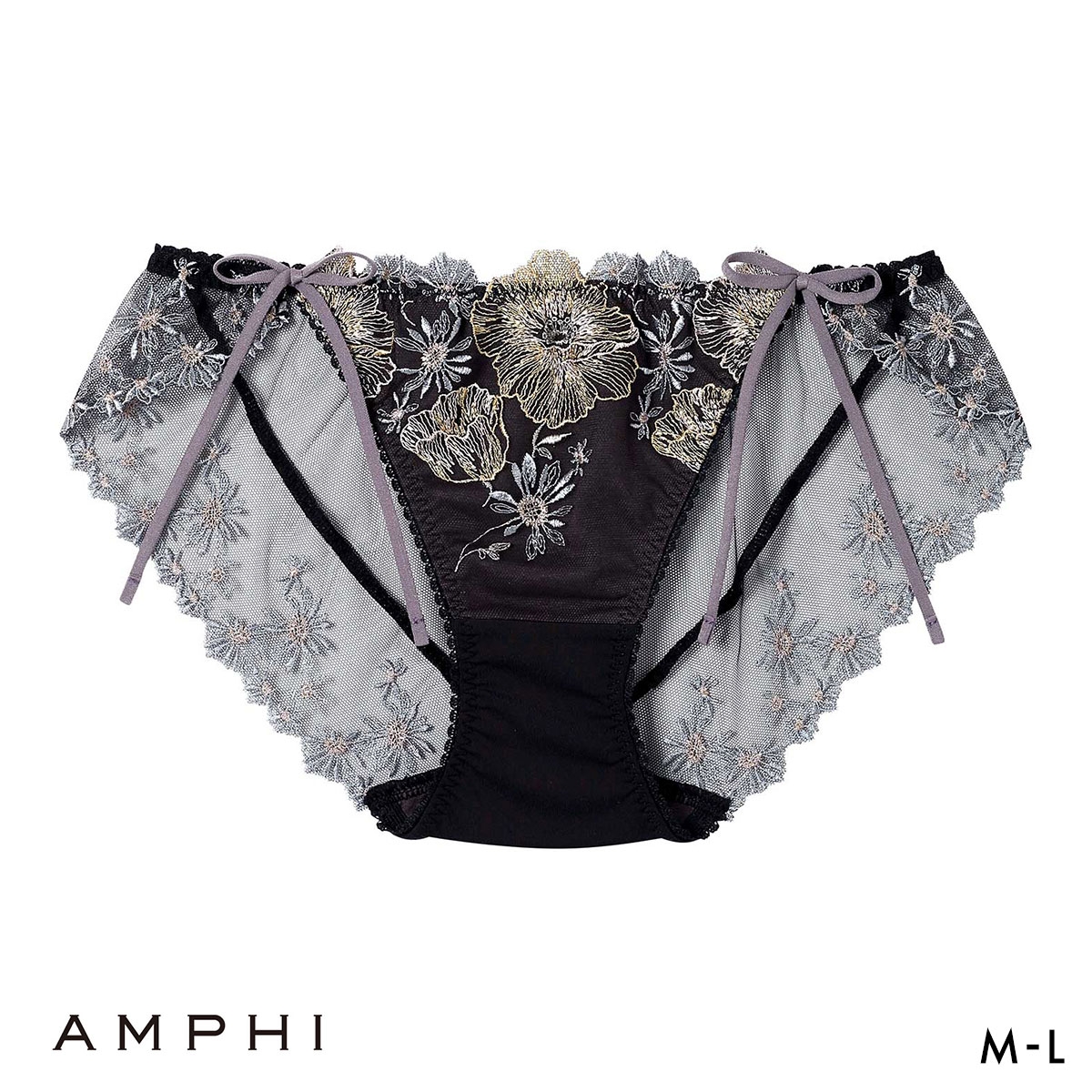 アンフィ グラマリッチ ペアショーツ サイドリボン バックレース PYJ209 BYJ309シリーズ AMPHI(BK-ブラック-M)