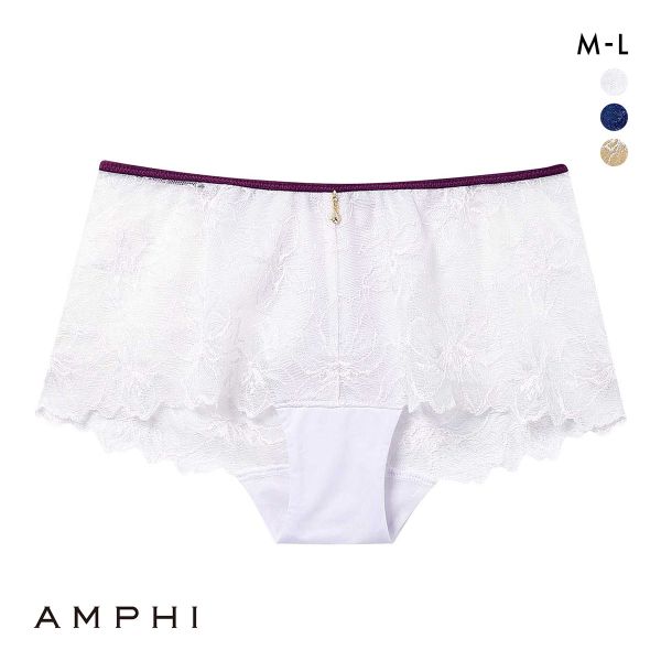 アンフィ ふわふわブラ ペアショーツ ボーイレングス 総レース ひびきにくい BYJ394シリーズ AMPHI(WH-ホワイト-M)