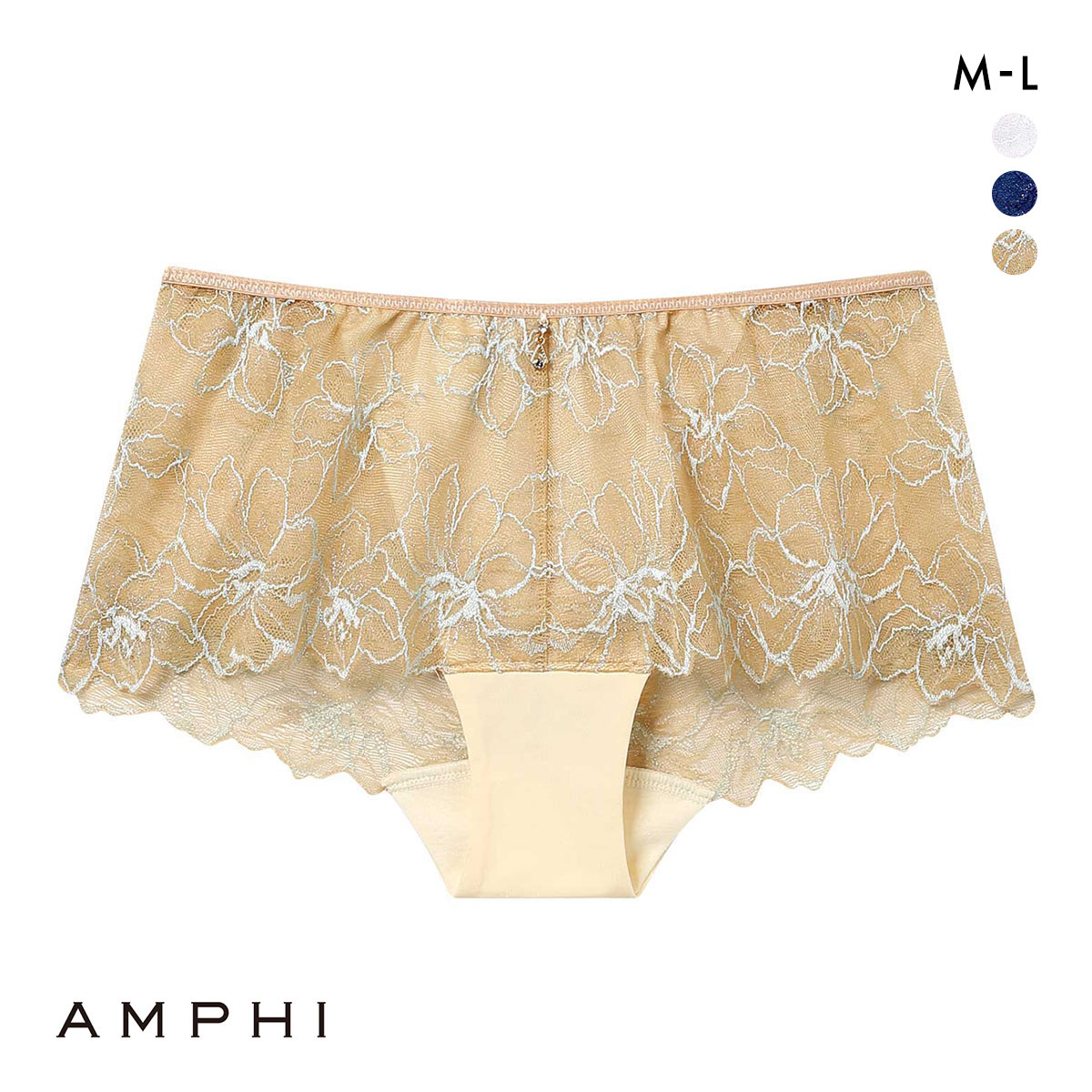 アンフィ ふわふわブラ ペアショーツ ボーイレングス 総レース ひびきにくい BYJ394シリーズ AMPHI(LOR-薄オレンジ-M)