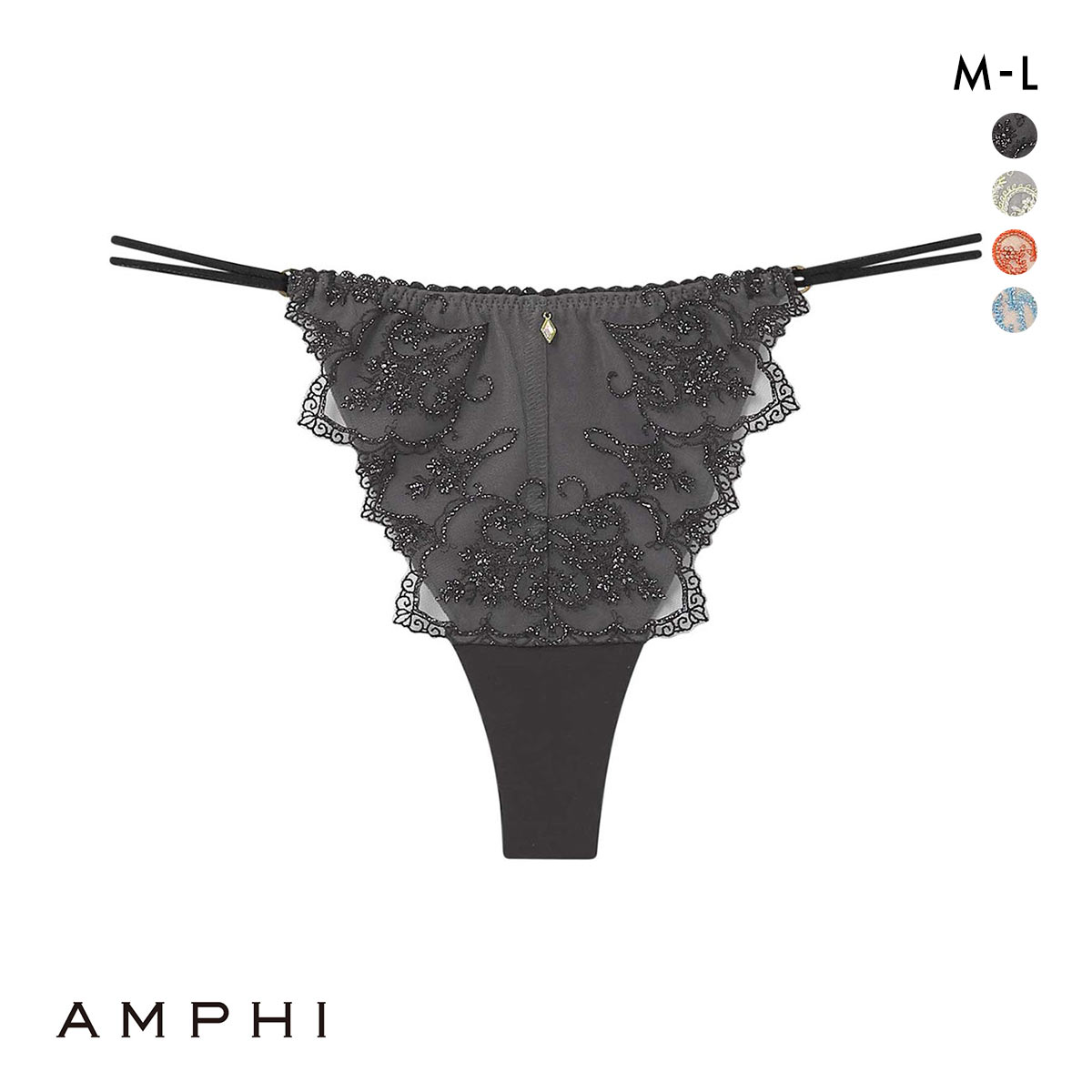アンフィ ホールドデイブラ Tバックショーツ ソング M ストリング バックレース BYJ301シリーズ AMPHI Hold Day Bra(BK-ブラック-M)