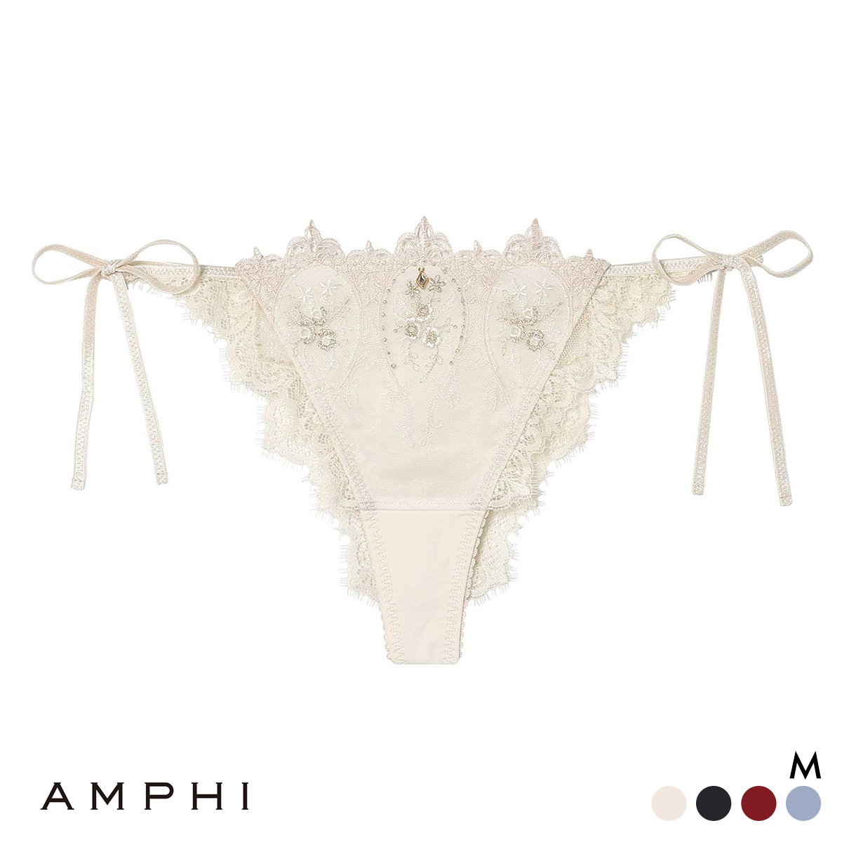 アンフィ グラマリッチ ペアショーツ Tバックショーツ バックレース サイドリボン PYJ506 BYJ306シリーズ AMPHI(WH-ホワイト-M)