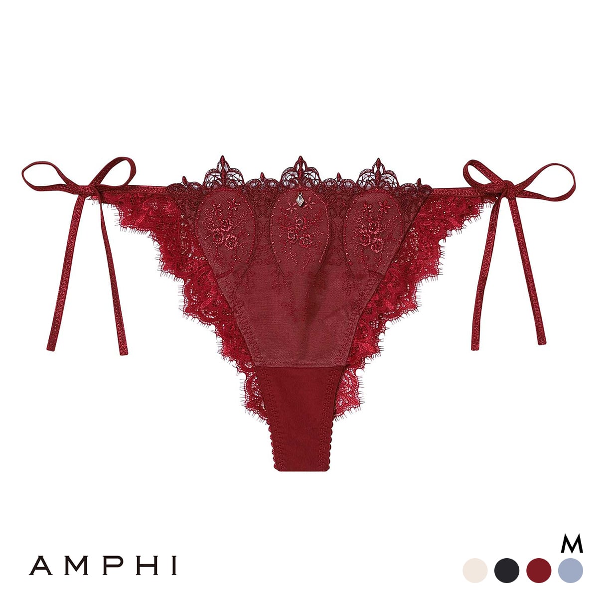アンフィ グラマリッチ ペアショーツ Tバックショーツ バックレース サイドリボン PYJ506 BYJ306シリーズ AMPHI(RE-レッド-M)