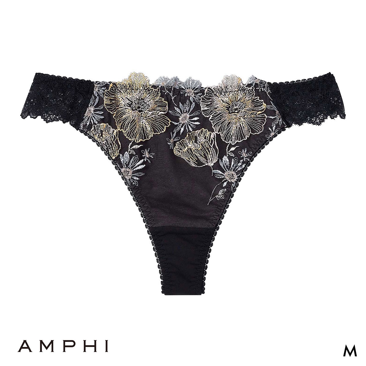 アンフィ グラマリッチ ペアショーツ Tバックショーツ バックレース PYJ509 BYJ309シリーズ AMPHI(BK-ブラック-M)