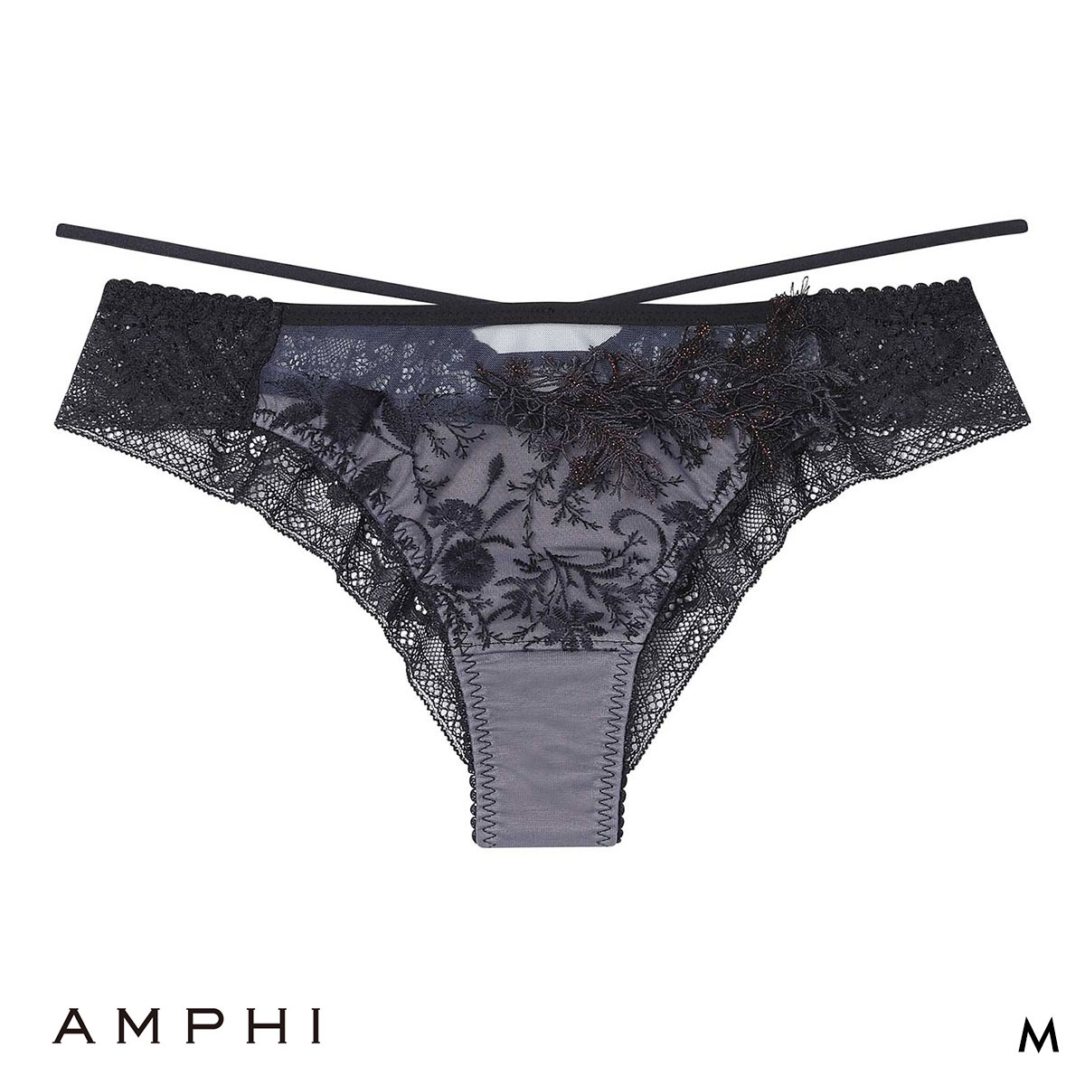アンフィ リュクス ペアショーツ Tバックショーツ ソング バックレース M BYJ716シリーズ PYJ516 下着 AMPHI(DNV-濃ネイビー-M)