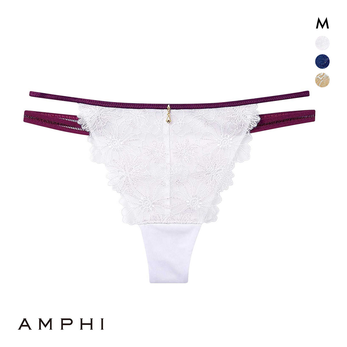アンフィ ふわふわブラ ペアショーツ Tバックショーツ バックレース BYJ394シリーズ AMPHI(WH-ホワイト-M)