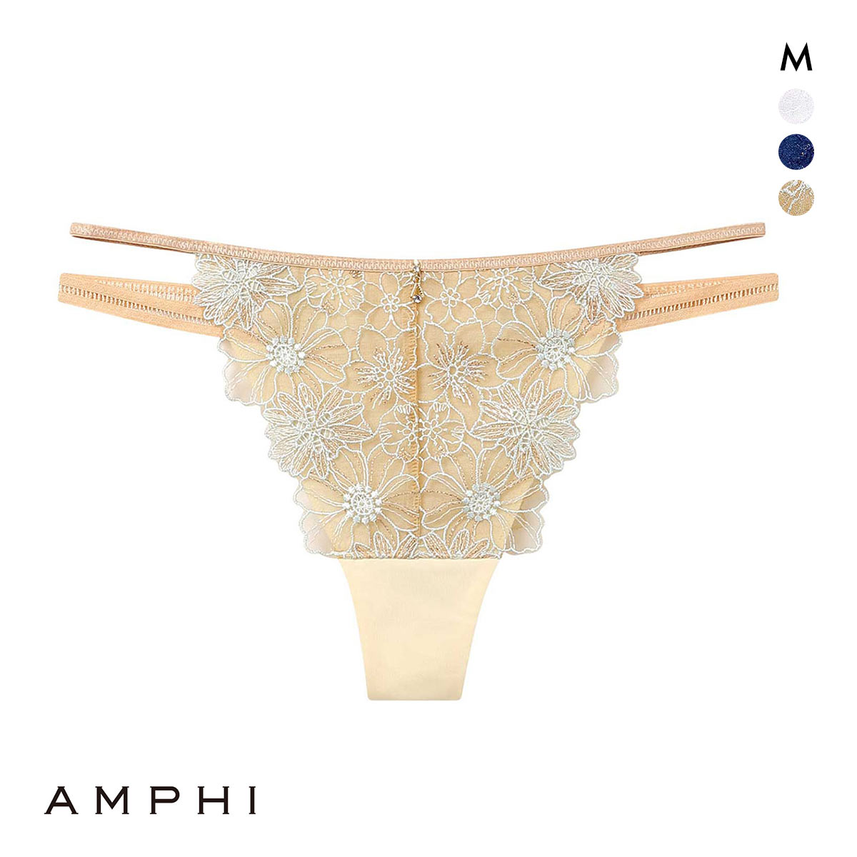 アンフィ ふわふわブラ ペアショーツ Tバックショーツ バックレース BYJ394シリーズ AMPHI(LOR-薄オレンジ-M)