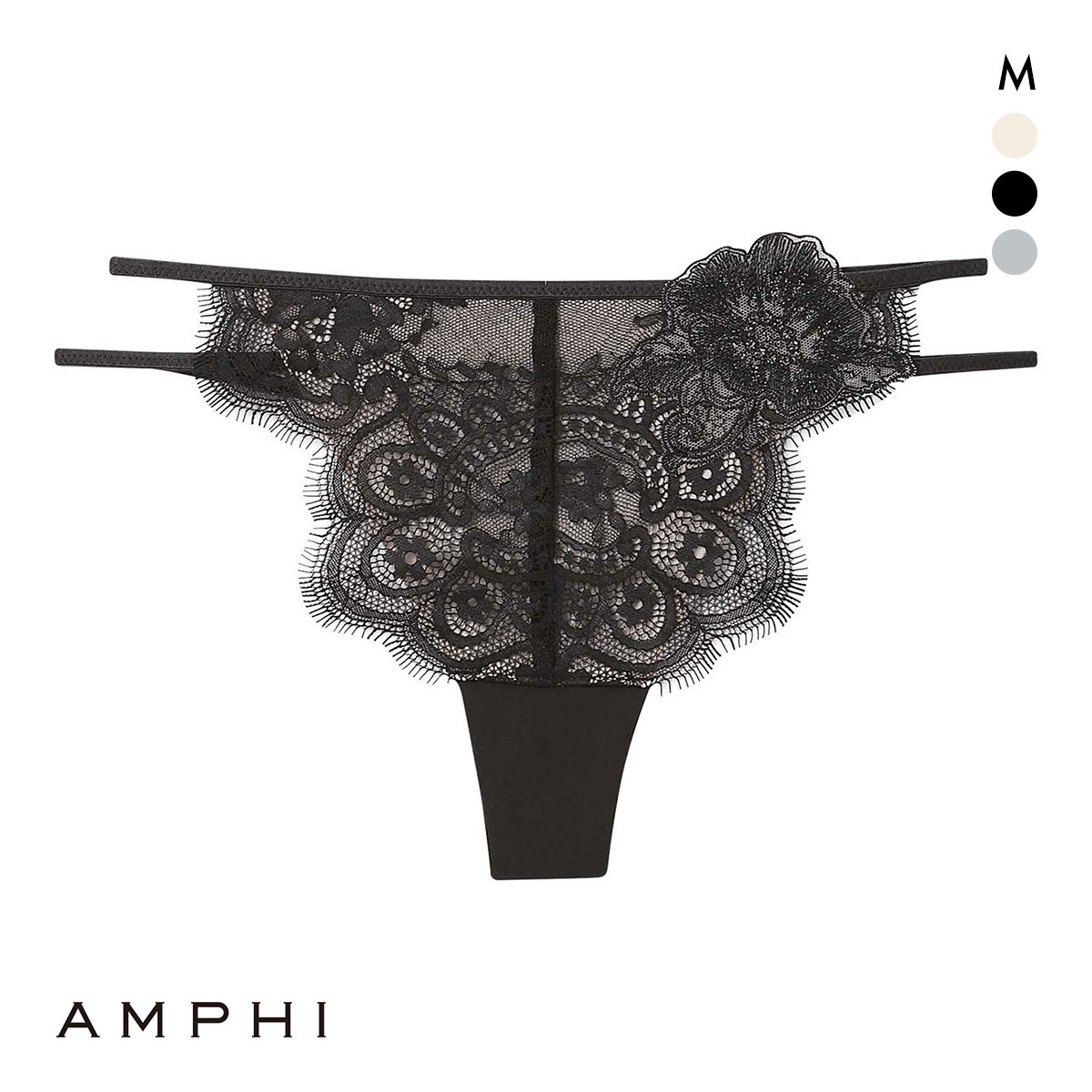 アンフィ ペアショーツ Tバックショーツ BYJ397シリーズ M バックレース AMPHI(BK-ブラック-M)