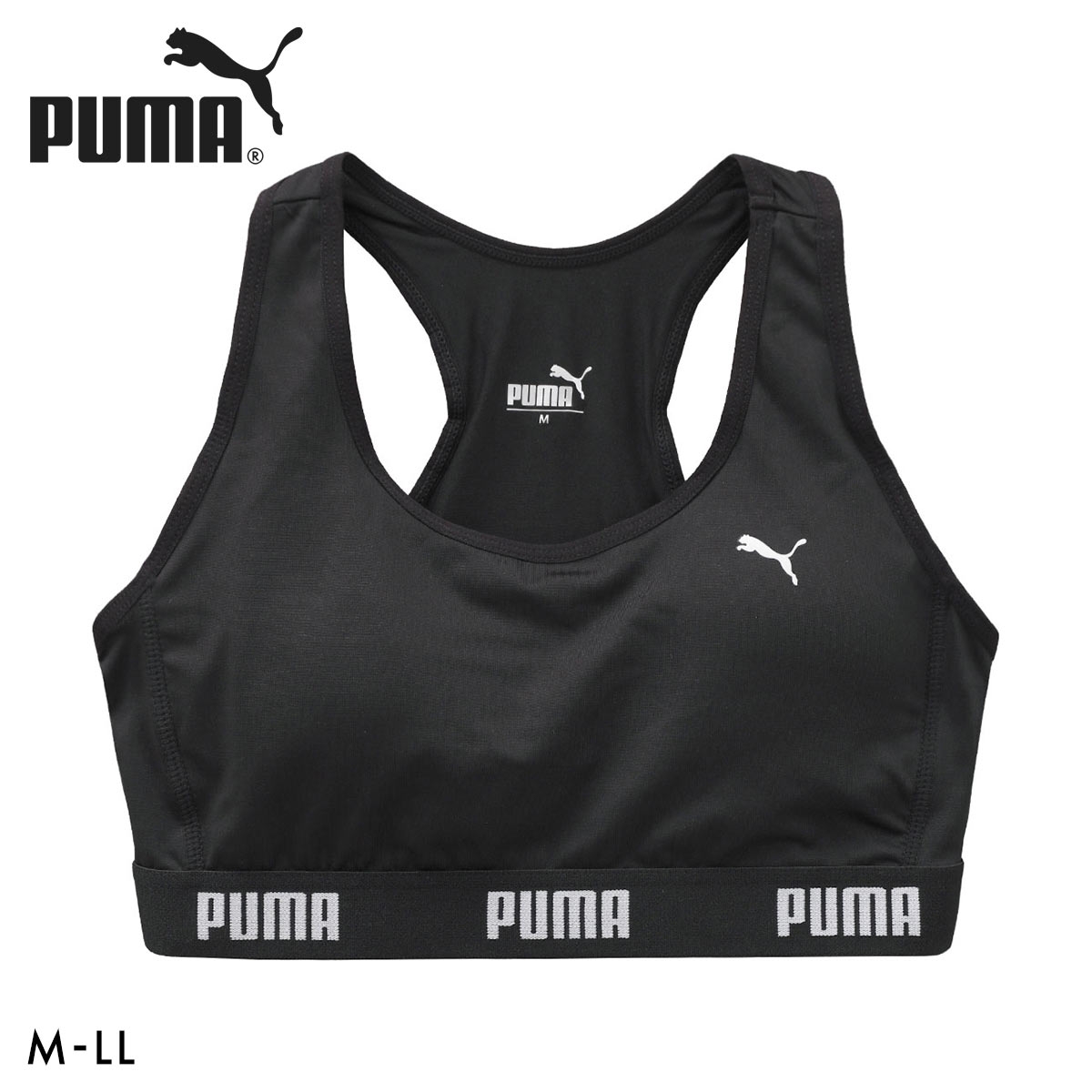 プーマ PUMA キャットロゴ ハーフトップ レディース スポーツブラ ノンワイヤー(BK-ブラック-M)