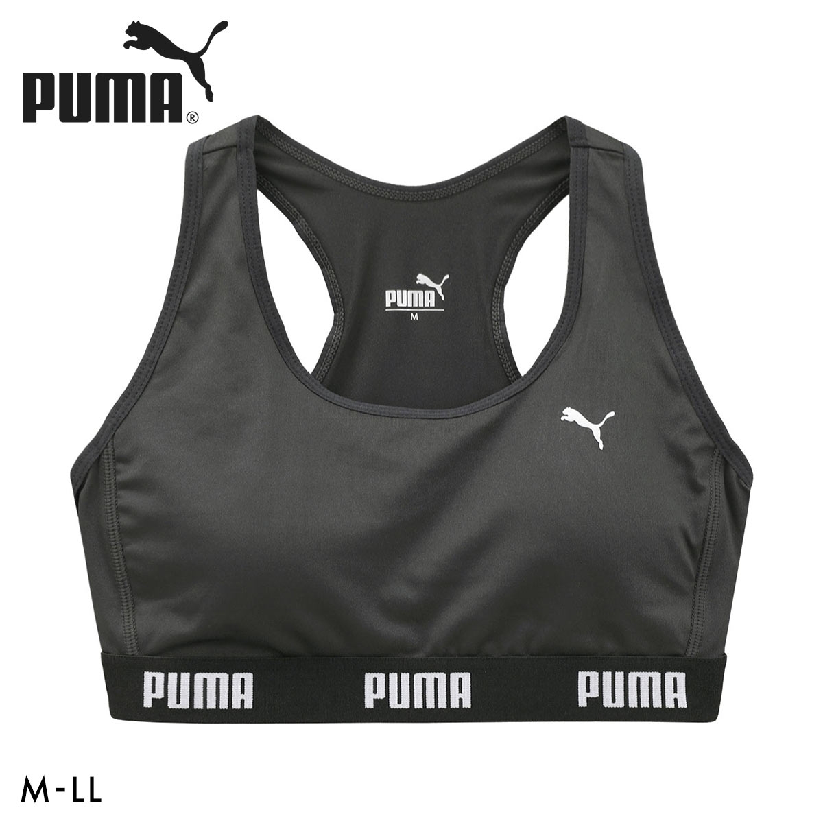 プーマ PUMA キャットロゴ ハーフトップ レディース スポーツブラ ノンワイヤー(CGY-チャコールグレー-M)