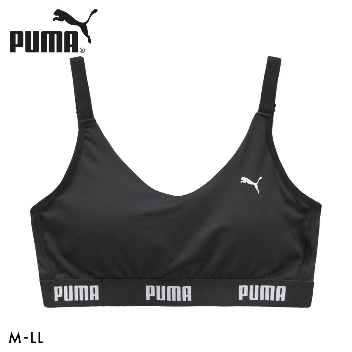 プーマ PUMA キャットロゴ ストラップタイプ ハーフトップ レディース ノンワイヤー スポーツ(BK-ブラック-M)
