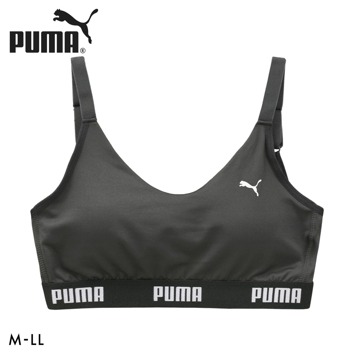 プーマ PUMA キャットロゴ ストラップタイプ ハーフトップ レディース ノンワイヤー スポーツ(CGY-チャコールグレー-M)