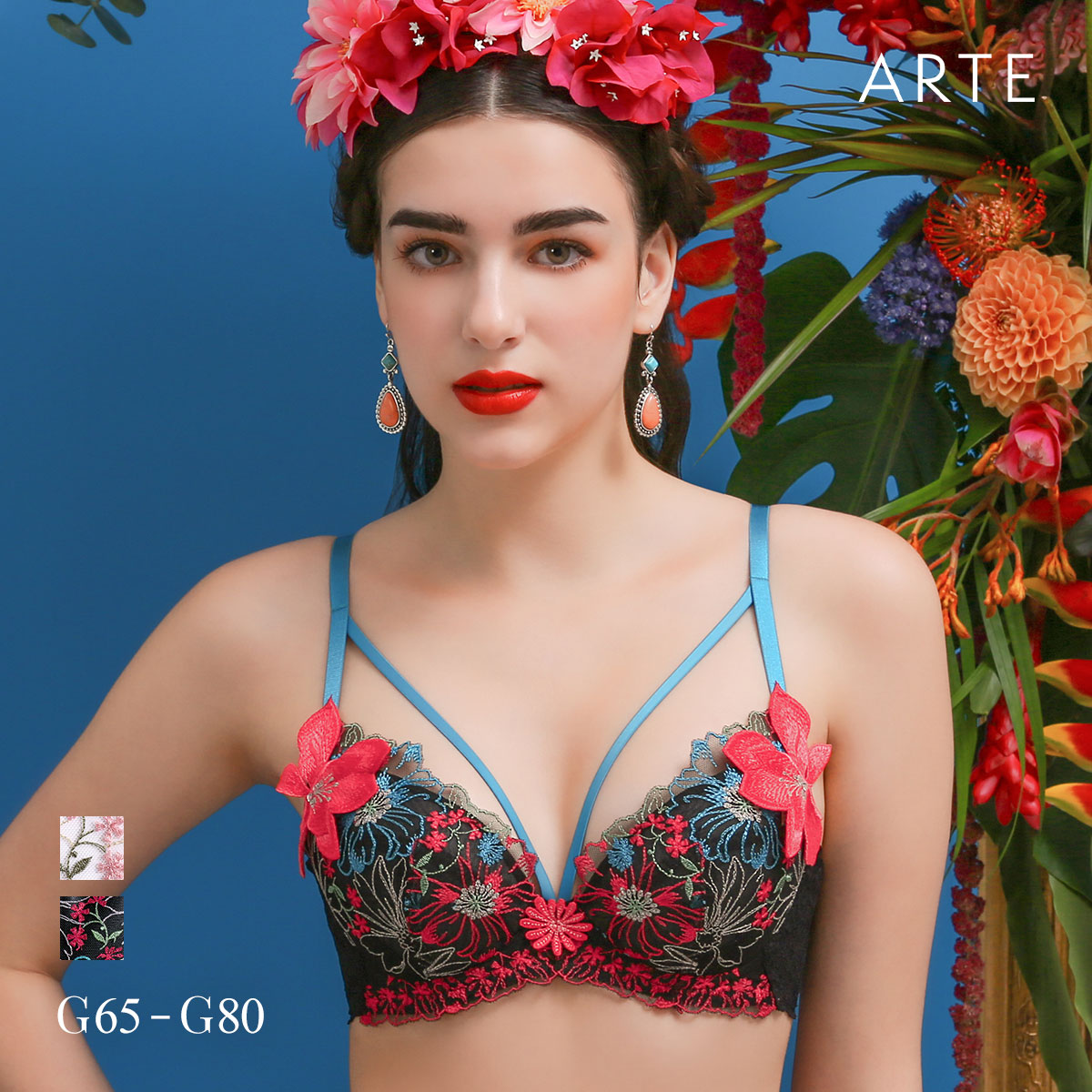 ARTE 002シリーズ ブラジャー グラマー 大きいサイズ アンダー80 G ランジェリー(BK-ブラック-G65)