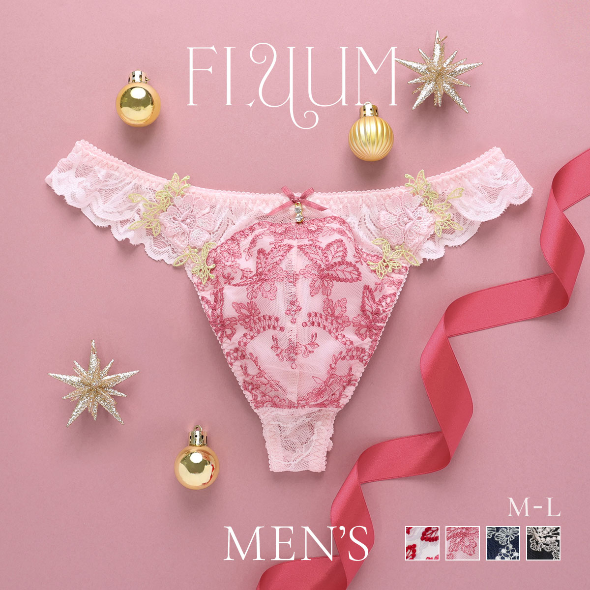 フェミニンメンズTバック M L　メンズ 総レース Tバックショーツ レース下着 レースインナー セクシーショーツ(PI-ピンク-M)