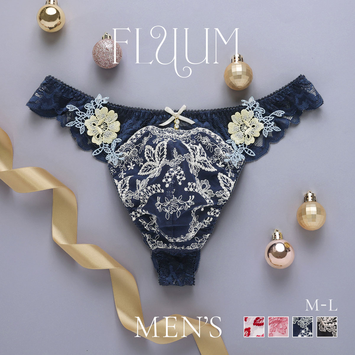 フェミニンメンズTバック M L　メンズ 総レース Tバックショーツ レース下着 レースインナー セクシーショーツ(NV-ネイビー-M)