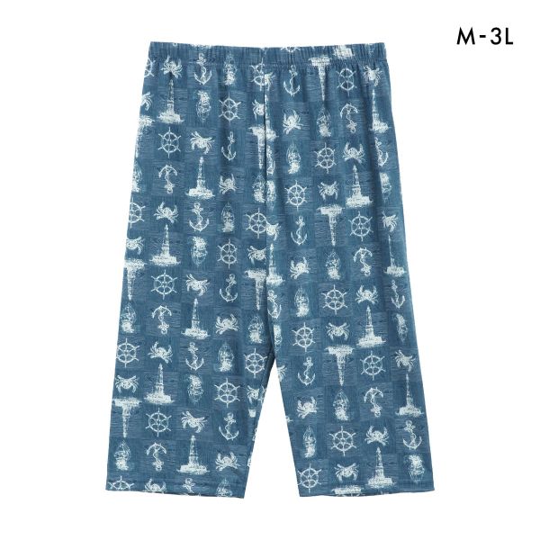 SUKENO おにわパンツ マリン柄 7分丈ボトム メンズ ルームウェア ワンマイルウェア 大きいサイズ 助野