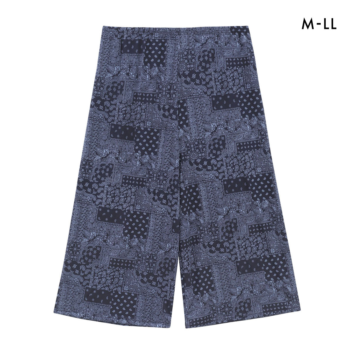 SUKENO おにわパンツ ペイズリー柄 8分丈ボトム レディース ルームウェア ワンマイルウェア 助野(NV-ネイビー-M-L)