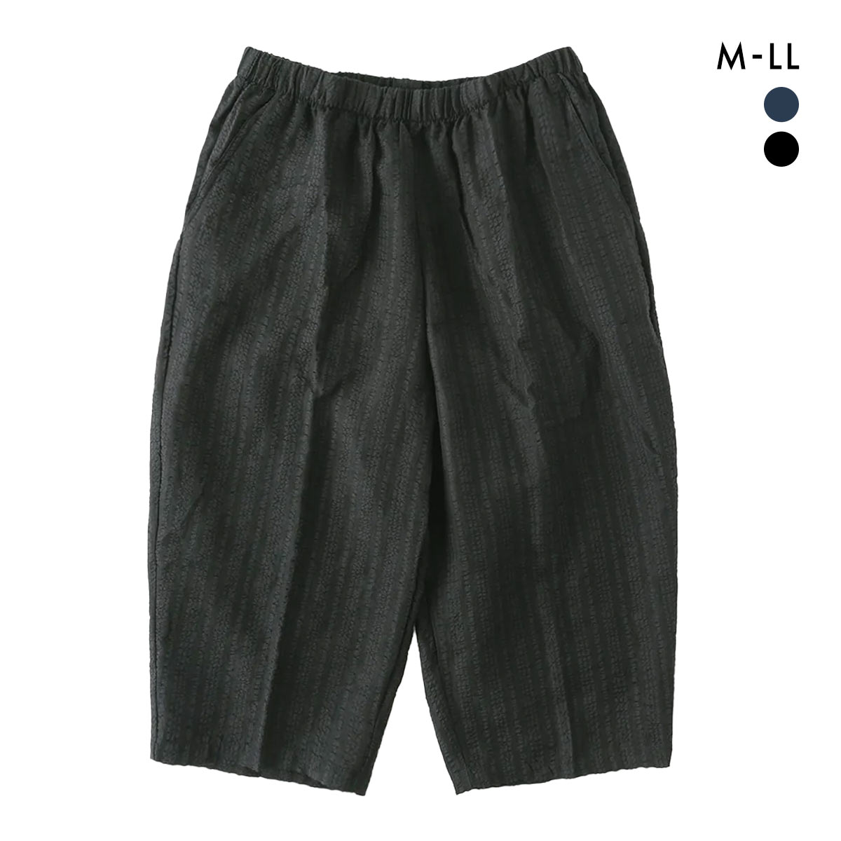 SUKENO おにわパンツ 7分丈 サッカー生地 無地 メンズ ルームウェア 助野(BK-ブラック-M)