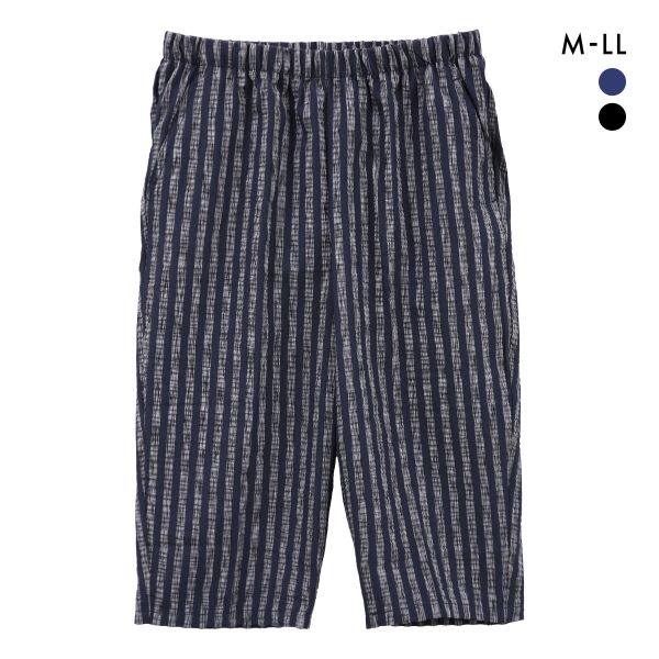SUKENO おにわパンツ 7分丈 サッカー生地 絣ストライプ メンズ ルームウェア 助野