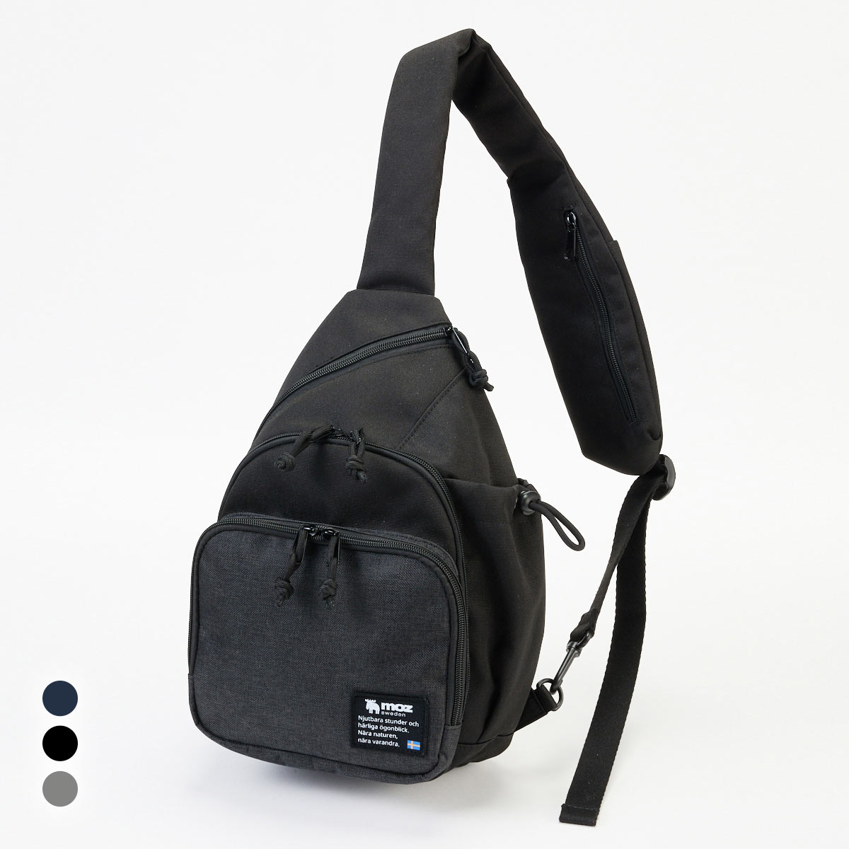 ボディバッグ 斜めがけバッグ moz モズ 10ポケット肩ひも長め軽量ボディバッグ モバイル収納 リフレクター付 nissen ニッセン(BK-ブラック-Free)