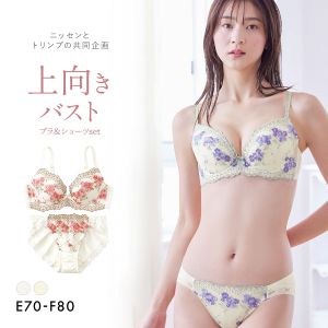 【ニッセンとトリンプ共同企画】フラワーブラジャーショーツセット フラワーブーケ柄  EF