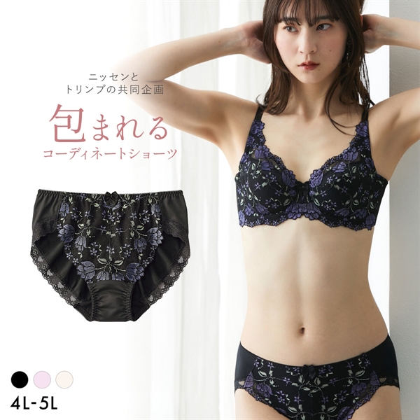 【ニッセンとトリンプ共同企画】チューリップ柄 ペア やや深ばき丈 ノーマル 4L 5L 大きいサイズ エヌフルレ nissen