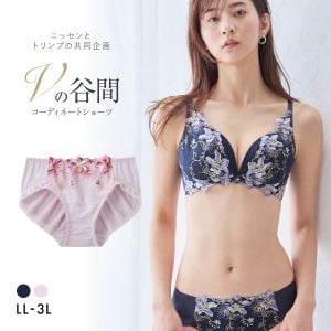 【ニッセンとトリンプ共同企画】Vの谷間 ペア やや深ばき丈花柄レースコーディネートショーツ　LL 3L 大きいサイズ