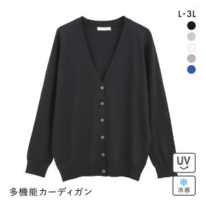 ニッセン アイスクリーンプレミアム Vネックニットカーディガン 持続冷感 毛玉になりにくい UVカット 洗濯 洗える 遮熱 L LL 3L