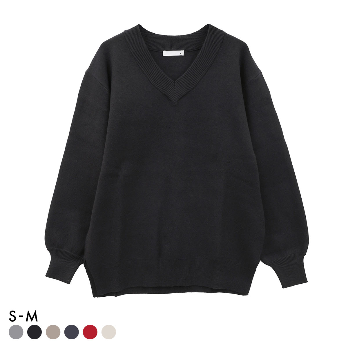 ニッセン スウェットライクVネックニット SM nissen(BK-ブラック-S)